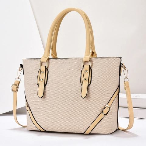 Borsa Tote Da Donna Retrò Pelle PU Tessuto Twill Grande Capacità Borsa A Secchiello Decorazione Borchie Tracolla Regolabile Versatile