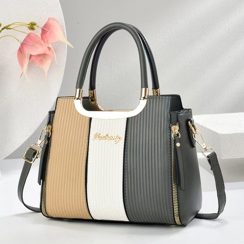 Patchwork Dames Handtas PU Leer Verticale Textuur Schoudertas Crossbodytas Grote Capaciteit Mode Handtas