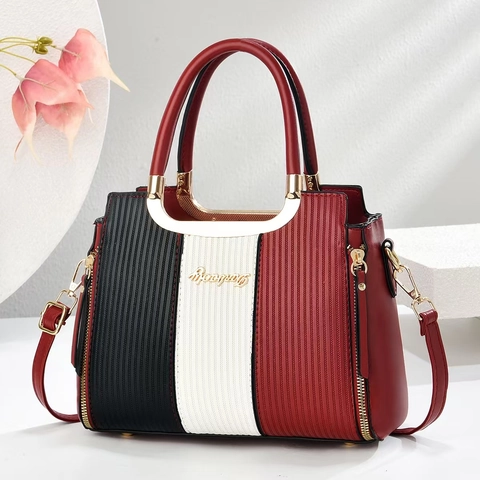Patchwork Dames Handtas PU Leer Verticale Textuur Schoudertas Crossbodytas Grote Capaciteit Mode Handtas