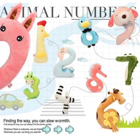 Animal Shape Number Plush Toy Soft Digital Doll Early Learning Education Cartoon Gift For Kids Baby Decorative