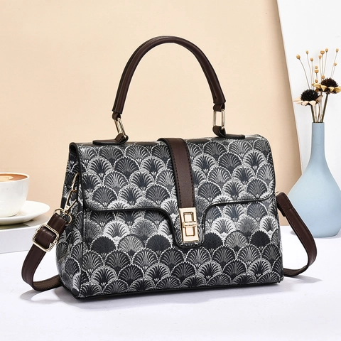 Borsa A Mano Retrò Donna Pelle PU Stampa Conchiglia Borsa A Tracolla Elegante Manico Superiore Chiusura Girevole Oro