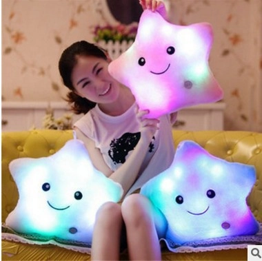 Glowing Star Plush Pillow LED Light Up Soft Stuffed Cushion Night Light For Home Decor And Kids Gift Cute Smiley Face