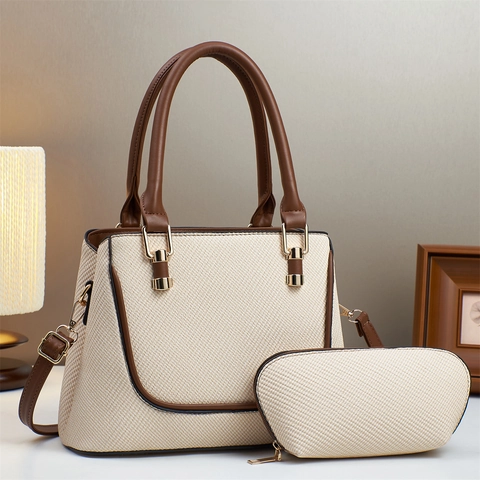 Borsa A Mano Da Donna E Pochette Coordinata Tessuto Intrecciato Pelle PU Retrò Pendolare Spalla Borsa A Tracolla Con Tracolla Regolabile