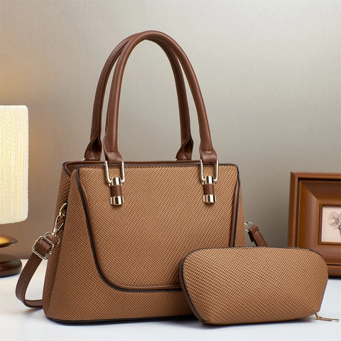 Borsa A Mano Da Donna E Pochette Coordinata Tessuto Intrecciato Pelle PU Retrò Pendolare Spalla Borsa A Tracolla Con Tracolla Regolabile
