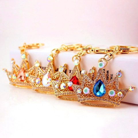 Portachiavi Corona Nobile In Lega Placcata Oro Con Strass E Cristallo A Forma Di Pera Ciondolo Borsa Donna Lusso