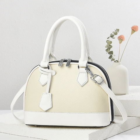 Shell Handbag For Women PU Leather Litchi Grain Crossbody Bag With Removable Strap Macaron Color Simple Elegant