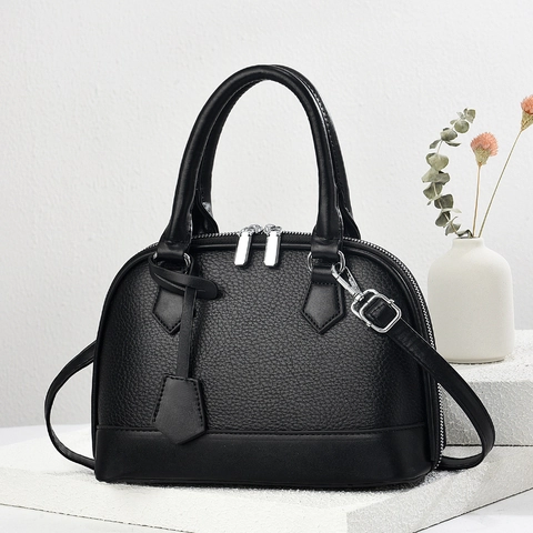Shell Handbag For Women PU Leather Litchi Grain Crossbody Bag With Removable Strap Macaron Color Simple Elegant