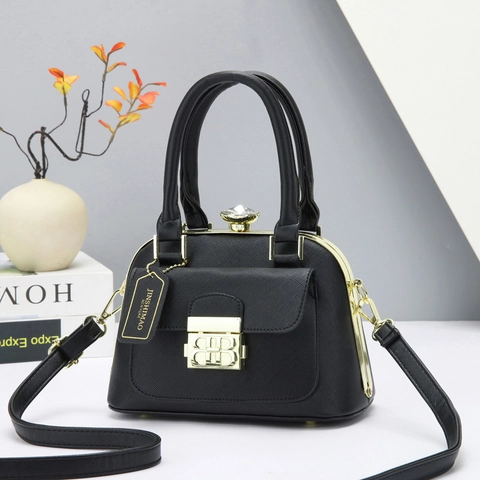 Elegant Women Handbags Saffiano Pattern PU Leather Crossbody Shoulder Bag With Rhinestone Buckle Top Handle Retro