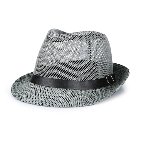 Cappello Fedora Uomo Vintage Traspirante Lino Mesh Paglia Parasole Esterno Spiaggia Viaggio Stile Jazz Con Cinturino In Pelle