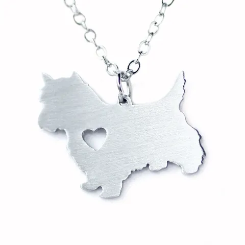 Scottie Dog Anhänger Halskette Edelstahl Gebürstetes Herz Hohl Haustier Tier Schmuck Für Frauen