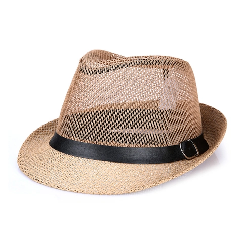 Cappello Fedora Uomo Vintage Traspirante Lino Mesh Paglia Parasole Esterno Spiaggia Viaggio Stile Jazz Con Cinturino In Pelle