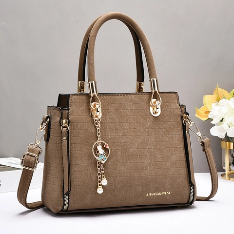 Sac À Main Pour Femmes Motif Crocodile Cuir PU Sac À Épaule Bandoulière Avec Pendentif Lapin Élégant Mode Style Coréen