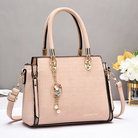 Bolso De Mano Para Mujer Patrón Aligátor Relieve Cuero PU Bolso De Hombro Con Colgante De Conejo Perla Artificial Elegante Moda Diaria