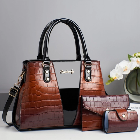Women Exquisite Crocodile Embossed Tote Bag Wallet And Card Holder Large Capacity Handbag Set For Fashion Lady Daily Use