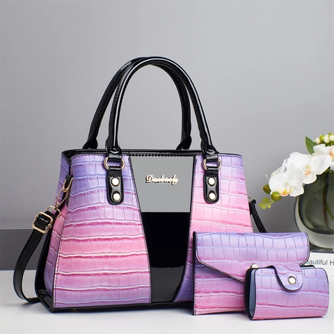 Women Exquisite Crocodile Embossed Tote Bag Wallet And Card Holder Large Capacity Handbag Set For Fashion Lady Daily Use