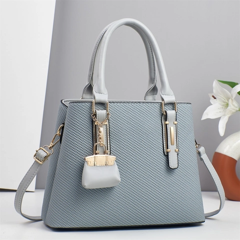 Woven Texture PU Leather Handbag Women Elegant Top Handle Shoulder Crossbody Bag With Mini Charm Accessory Versatile