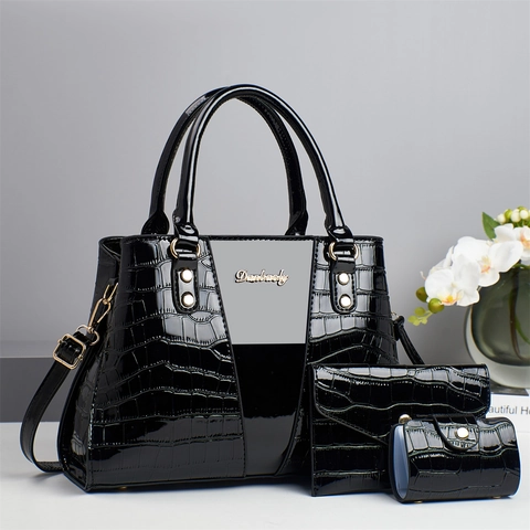 Krokodilmuster PU Leder Tragetasche Handtasche Und Clutch Und Kartenhalter Für Frauen Elegante Mode Umhängetasche