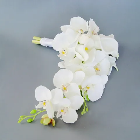 Elegant Calla Lily Phalaenopsis Orchid Bridal Bouquet Cascading Teardrop Waterfall Wedding Flower Artificial Satin Satin