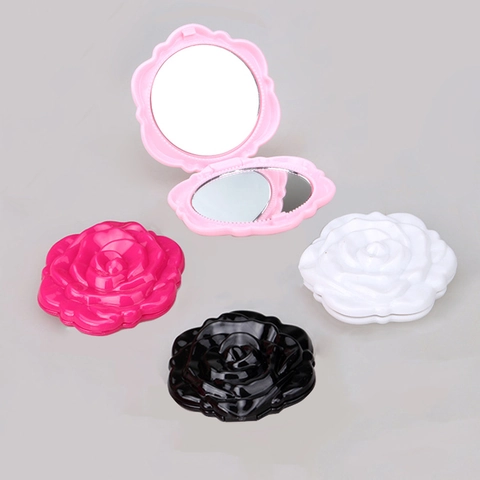 Portable Rose Flower Shape Compact Mirror Folding Dual Side Pocket Makeup Mirror For Travel Personal Care