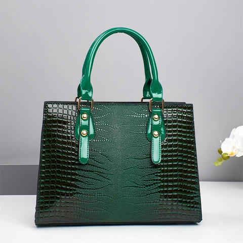 Ensemble Sac à Main Et Portefeuille Pour Femmes Mode Texture Crocodile En Cuir PU Sac à Main à Poignée Supérieure Sac à Épaule Pour Bureau Quotidien