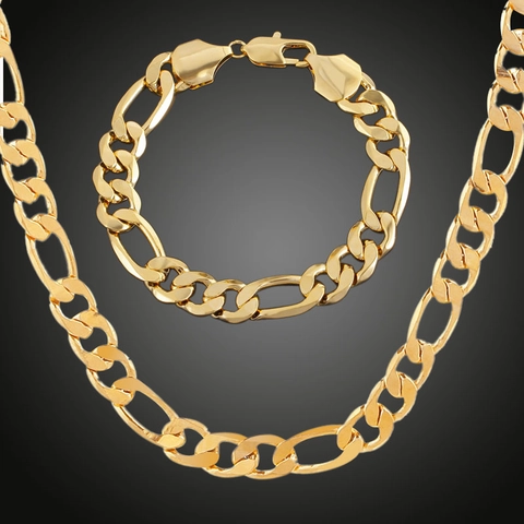 Vintage 18K Vergoldet Kupfer Figaro Kette Halskette Und Armband Set Für Herren Damen Unisex Geometrisches Schmuckset