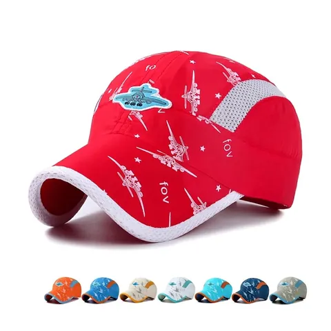 Kids Baseball Cap Quick Dry Mesh Sun Hat Breathable Outdoor Airplane Print Adjustable Toddler Boys Girls