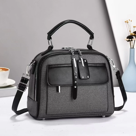 Borsa A Tracolla Donna Borsa A Mano Retro Splicing Tela Pelle PU Rivetto Manico Superiore Tracolla Regolabile Quotidiano Casual Elegante