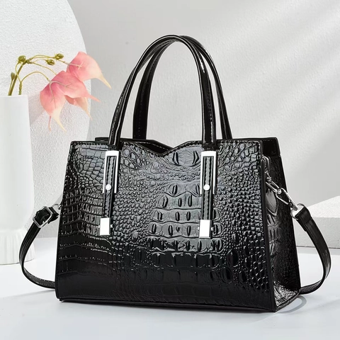 Women Handbag Alligator Pattern PU Leather Top Handle Purse With Detachable Shoulder Strap Elegant Crossbody Office Bag