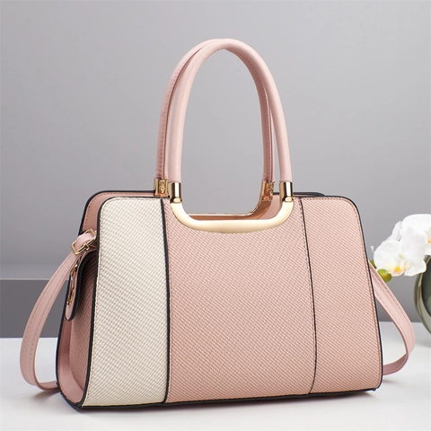 Bolso De Mano Para Mujer Contraste De Colores Patchwork Cuero PU Bolso Bandolera Herrajes Dorados Correa Ajustable