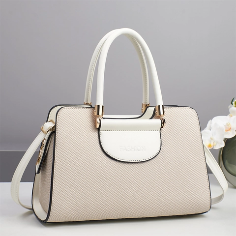 Damen Schicke PU Leder Handtasche Gewebte Textur Umhängetasche Mit Tragegriff Geprägtes Design Urbaner Einfacher Stil