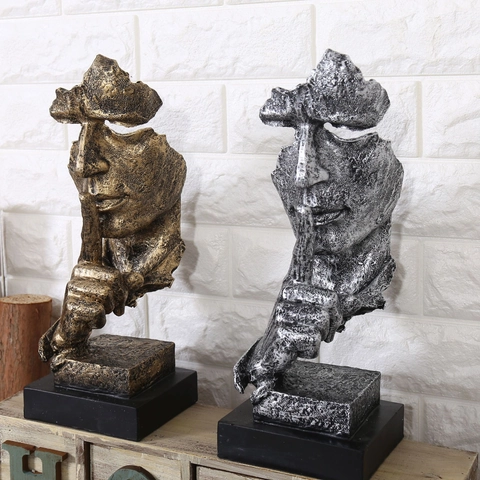Abstract Face Sculpture Silence Is Gold Statue Modern Art Resin Figurine Home Decor Office Desktop Ornament
