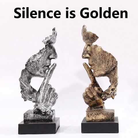 Abstract Face Sculpture Silence Is Gold Statue Modern Art Resin Figurine Home Decor Office Desktop Ornament