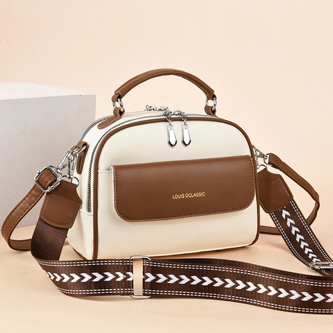 Retro Boston Handbag PU Leather Large Capacity Wide Woven Strap Crossbody Bag For Women Vintage Urban Casual