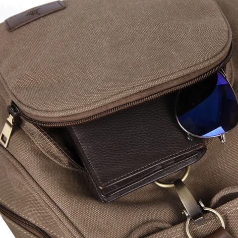 Vintage Canvas Rugzak Met Lederen Details Multi-Pocket Trekkoord Reizen Rugzak Retro Casual Daypack Voor Heren Dames