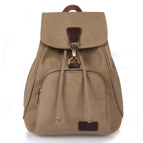 Zaino In Tela Vintage Con Patta Coulisse E Tasche Multiple Per Viaggi All Aperto Scuola Borsa Casual Unisex