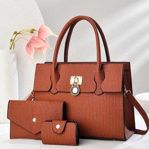 Women Handbag Envelope Wallet And Card Holder PU Leather Vertical Ribbed Texture Gold Lock Crossbody Shoulder Bag