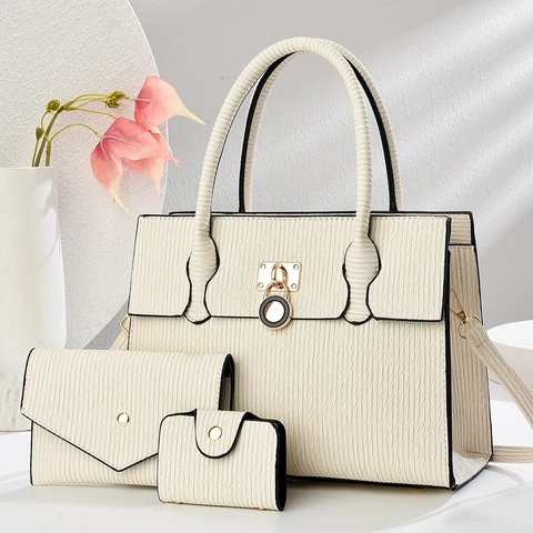 Women Handbag Envelope Wallet And Card Holder PU Leather Vertical Ribbed Texture Gold Lock Crossbody Shoulder Bag