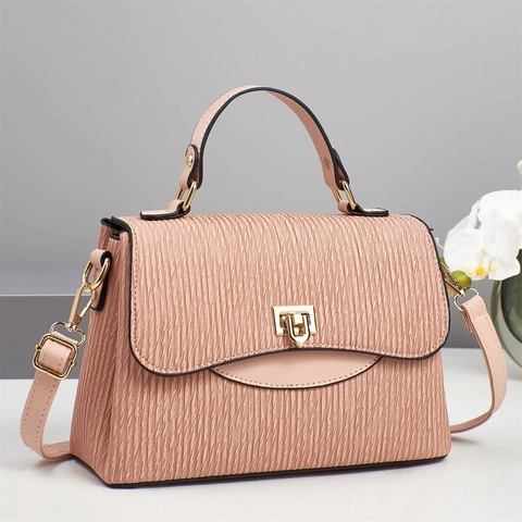 Borsa A Mano Plissettata Da Donna In Pelle PU Borsa A Tracolla Versatile Con Serratura Dorata Elegante Manico Superiore