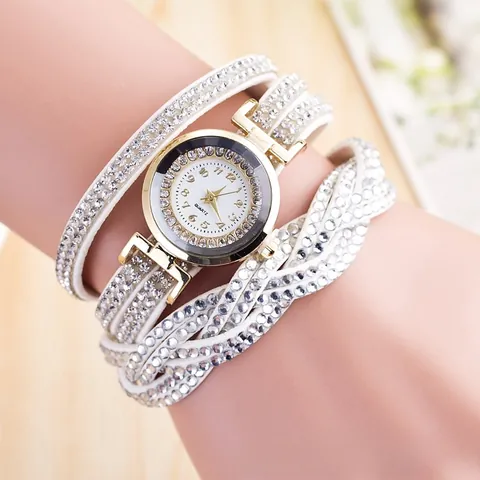 Damen Wickelarmbanduhr PU Leder Mehrlagig Strass Mode Boho Damen Lässig Rundes Zifferblatt Quarz Uhr