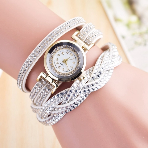 Montre Bracelet Enroulable Femmes Cuir PU Multicouche Strass Mode Bohème Dames Décontracté Cadran Rond Quartz