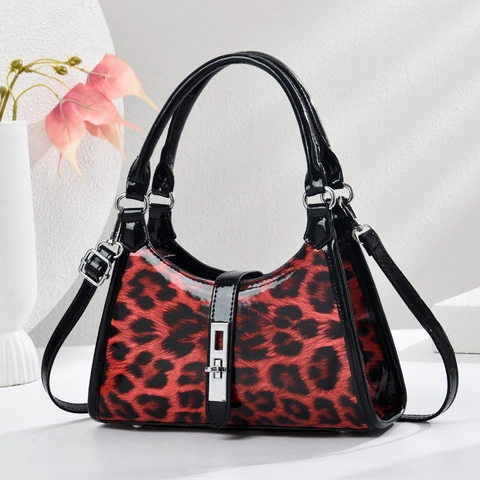Leopard Print PU Leather Shoulder Bag Crescent Underarm Handbag With Adjustable Strap For Women Trendy Vintage Large Bag