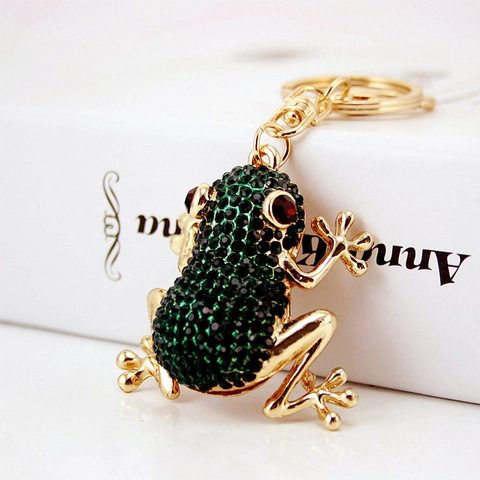 Simpatico Cartone Animato Rana Verde Animale Portachiavi Lega di Zinco Placcato Oro Verde Strass Intarsiato Ciondolo in Metallo Portachiavi Decorativo Regalo
