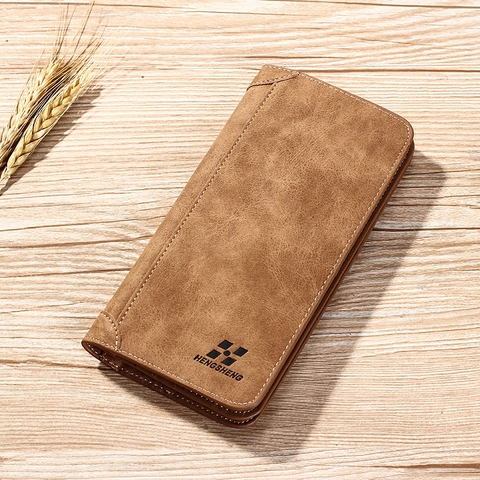 Portefeuille Long Homme Cuir PU Mat Multi Emplacements Cartes Pliable Business Clutch Rétro Organisateur Porte Carte Grande Capacité