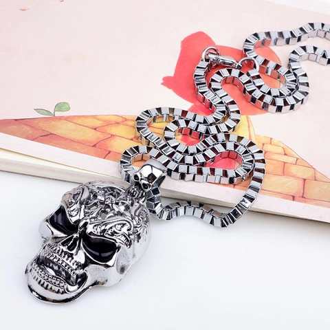 Collana Con Ciondolo A Teschio Lega Metallo Punk Gothic Hip Hop Vintage Catena Box Per Uomini Unisex