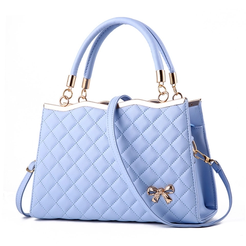 Borsa a Mano in Pelle PU Trapuntata a Rombi Con Fiocco Dorato e Bordo Ondulato Borsa a Tracolla da Donna Moda Quotidiana