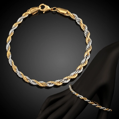 Seilkette Armband 18K Vergoldetes Kupfer Zweifarbig Gekonntes Glied Hip Hop Klassischer Schmuck Für Herren Damen