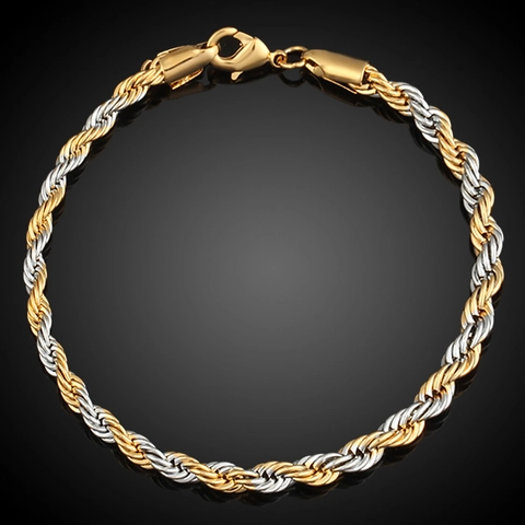 Seilkette Armband 18K Vergoldetes Kupfer Zweifarbig Gekonntes Glied Hip Hop Klassischer Schmuck Für Herren Damen