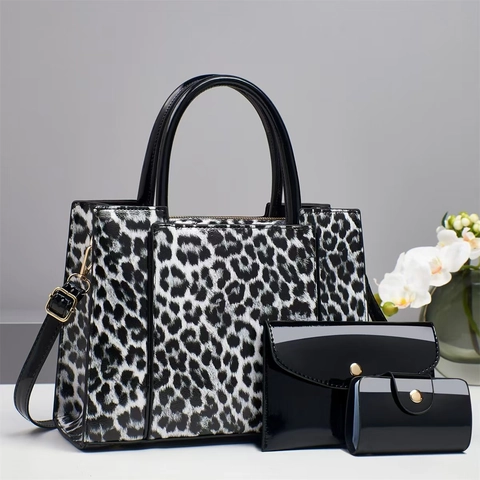 Borse Da Donna Con Stampa Leopardata Pelle PU Grande Capacità Borsa Tote Borsa A Tracolla Pochette Porta Carte Stile Urbano