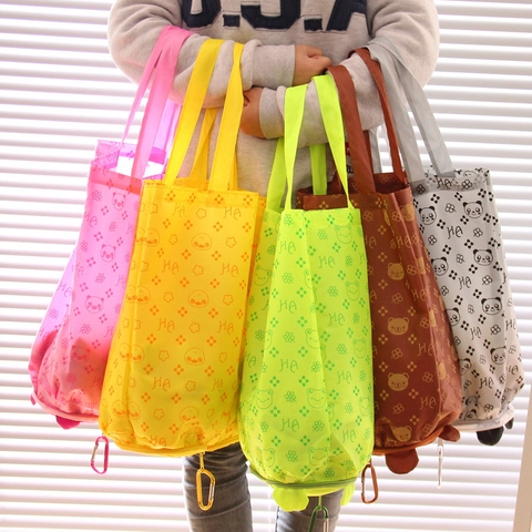 Foldable Shopping Bag Reusable Oxford Cloth Cartoon Animal Shape Portable Tote With Carabiner Women Eco Friendly
