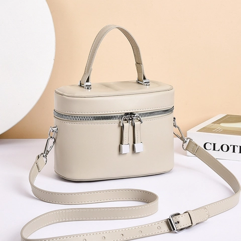 Women Box Shaped Crossbody Bag Chic PU Leather Vanity Handbag With Top Handle And Adjustable Long Shoulder Strap